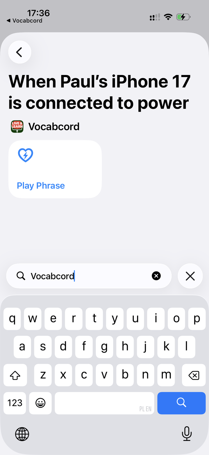 Vocabcord's Play Phrase action with a heart icon