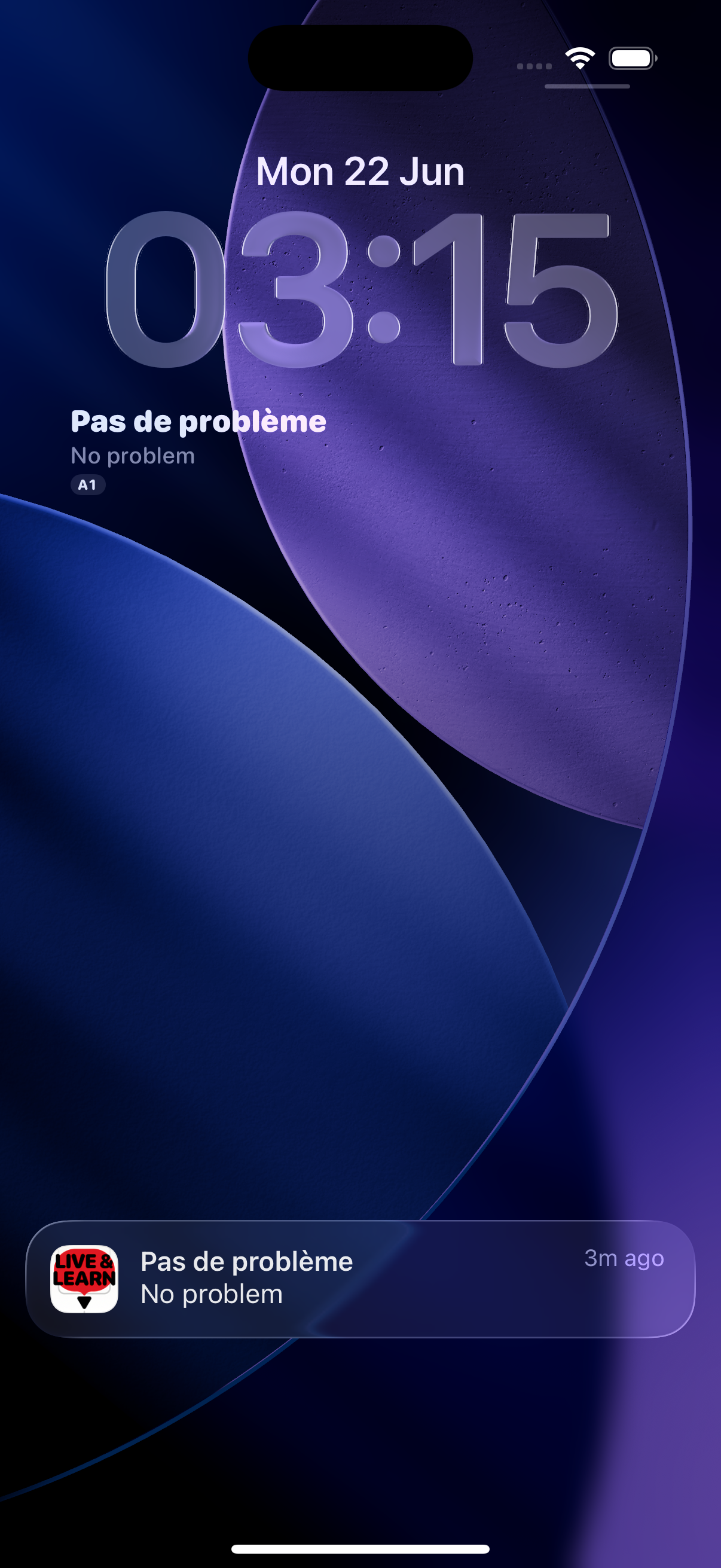 Lock-screen widget showing the most recent phrase